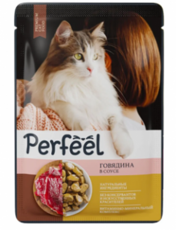 Perfeel Корм консервированный д/взр.кошек в соусе говядина 75 гр