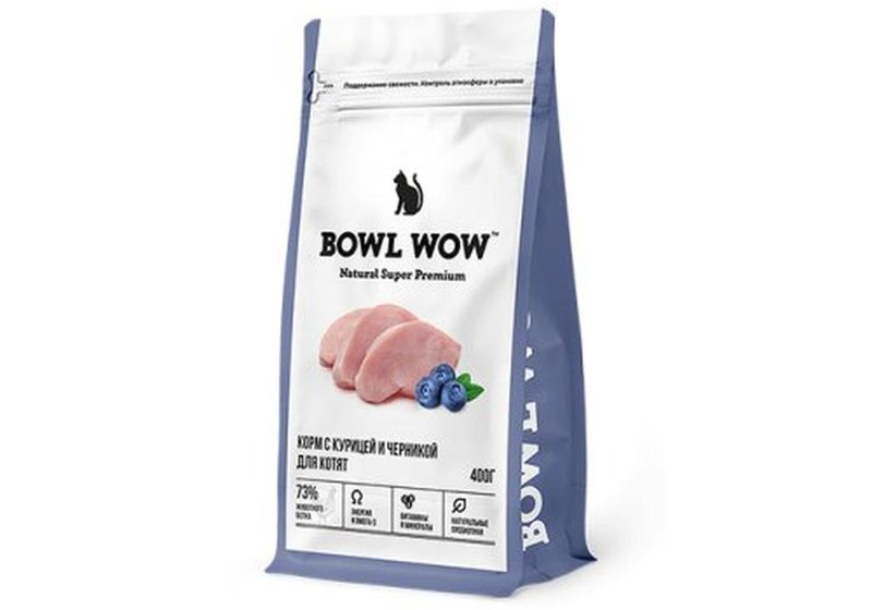 BOWL WOW Сухой корм д/котят с курицей и черникой 0,4 кг