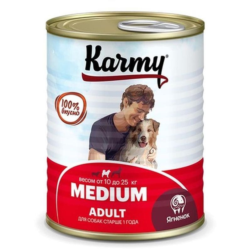 KARMY MEDIUM Adult Полнорац/консервированный корм д/взр. собак средних пород ягненок 340 гр